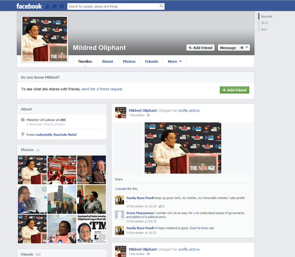 Mildred Oliphant Facebook fake