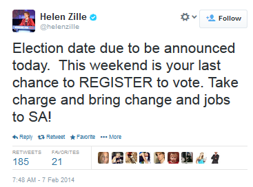 Helen Zille election tweet