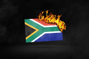 Burning South Africa flag