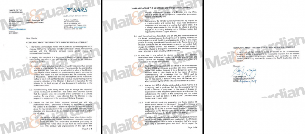 Leaked letters reveal ‘SARS wars’ showdown between Gordhan and Moyane